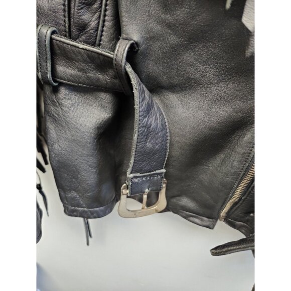 Harley Davidson Women’s Leather Jacket Black Fringed Belted Heavy Size XL - Picture 3 of 12